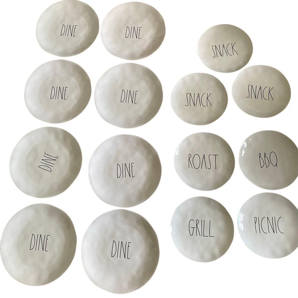 Set of 15 RAE DUNN Plates Picnic BBQ Snack Dine Melamine Dinnerware